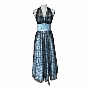 VTG Blondie Nites Polka Dot Halter A-Line Y2K Prom Dress Sz 3 Whimsigoth Fairy